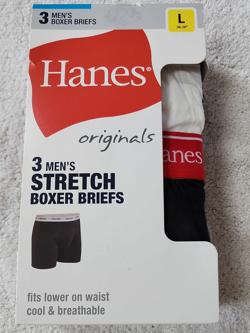 Hanes Originals Men's Stretch Boxer Briefs - (3-Pack) Size L New